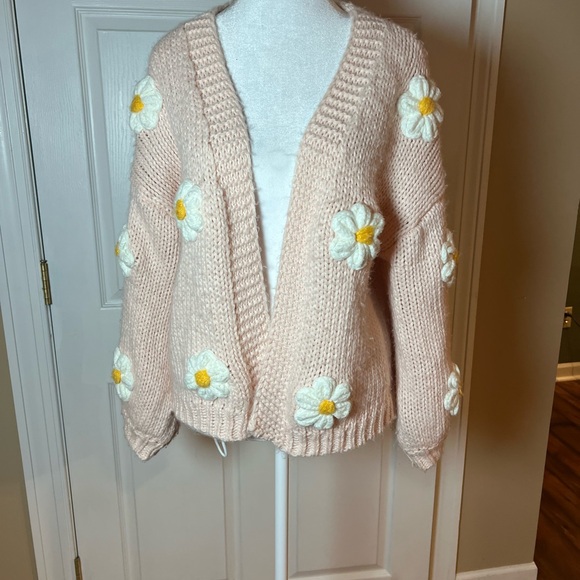 Altar'd State Sweaters - Altard State Sweater Cardigan S Pink Floral Daisy 3D Chunky Knit Statement Boho